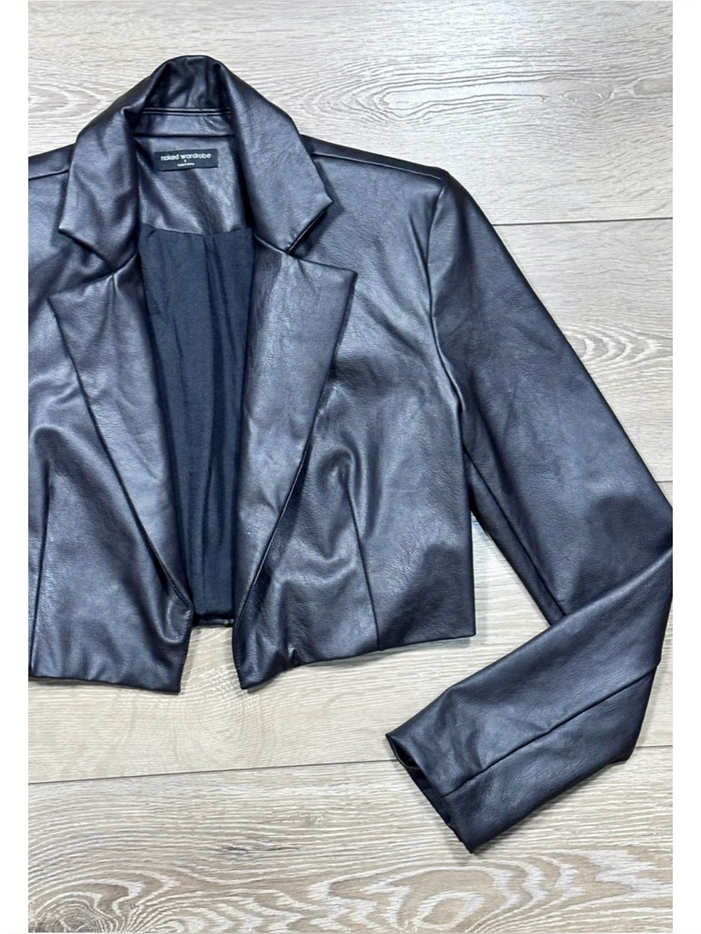 Naked Wardrobe Faux Leather Cropped Blazer Open Front